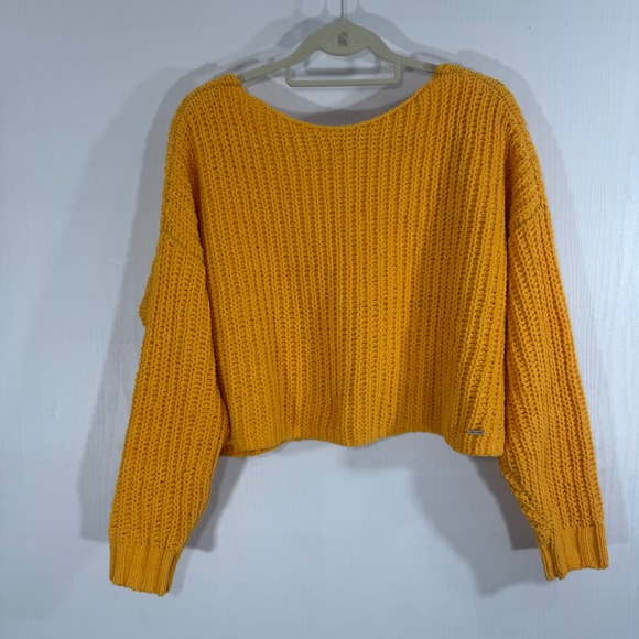 Hollister Yellow Knit Sweater Cropped Long Sleeve Women Size S - Picture 3 of 13